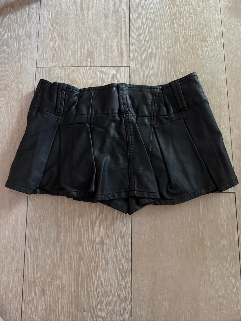 Free People Black Leather Pleated Mini Skort